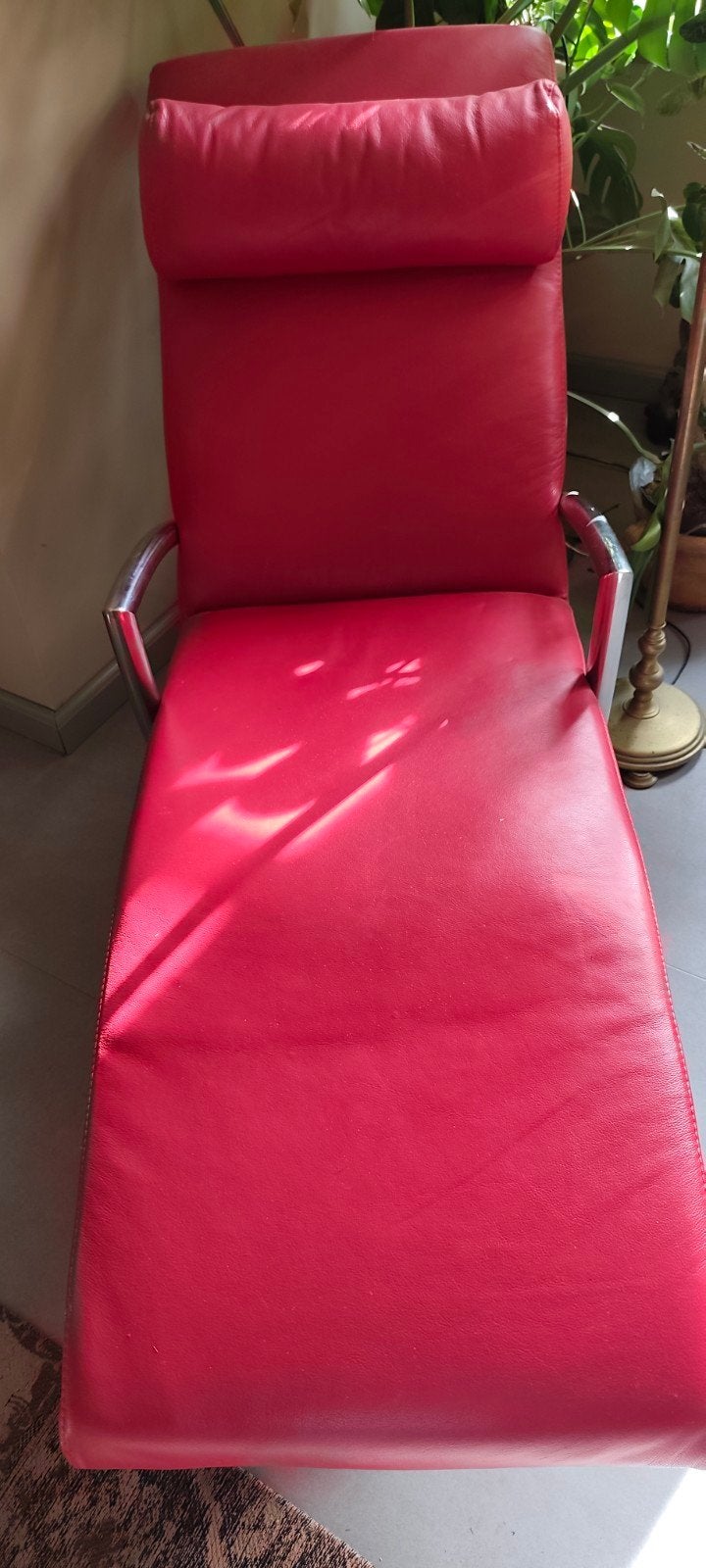 Chaise Longue rood echt leer, mogelijk Rolf Benz, Ophalen, Gebruikt, Eenpersoons, Leer
