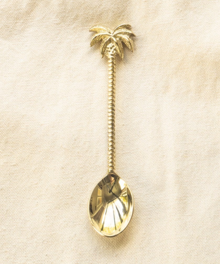 Gouden lepels palm motief - bali stijl - messing, Overige materialen, Los bestek, Nieuw, Theelepel