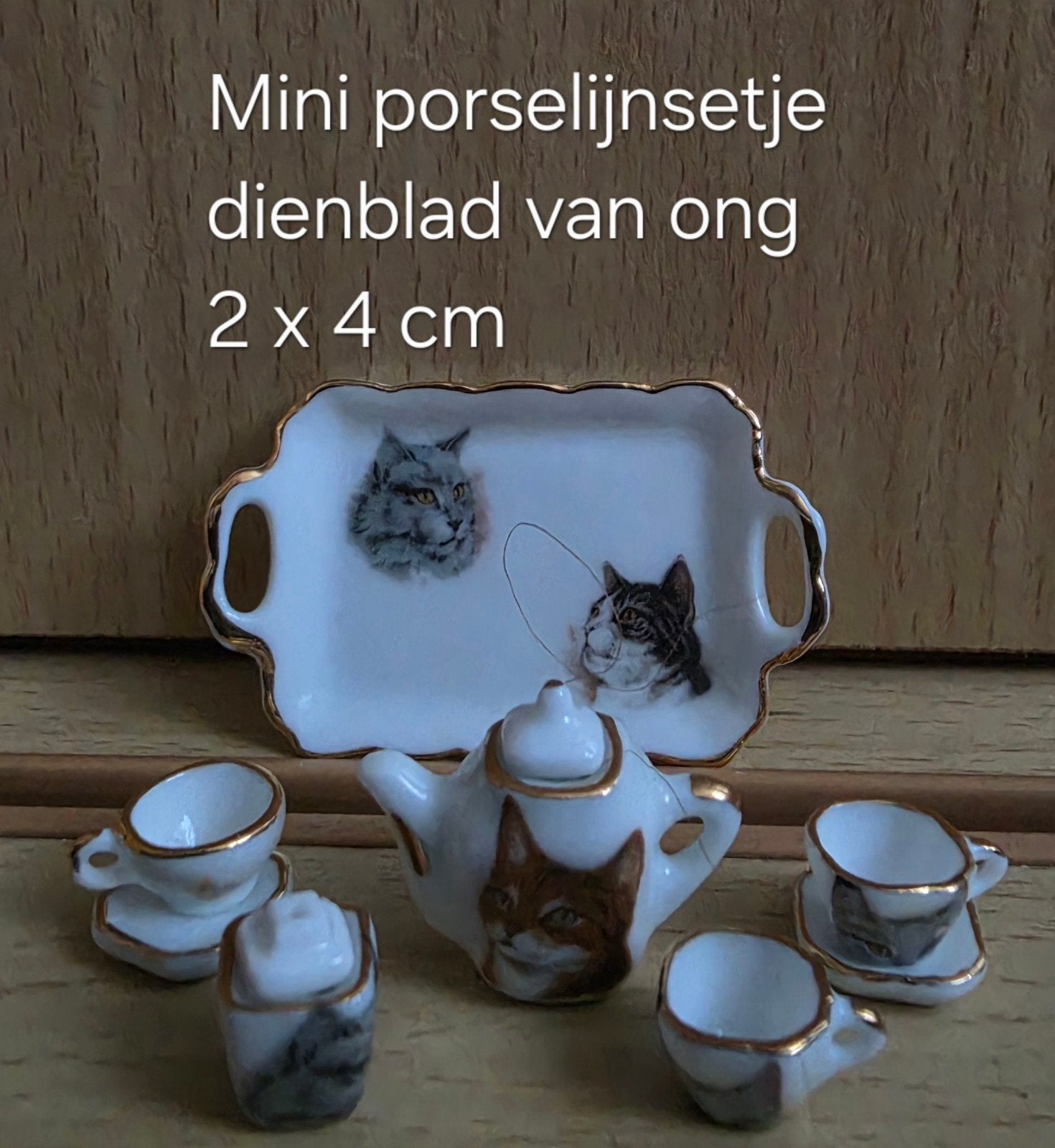 Mini porseleinen theeserviesje met kattenprint, Ophalen of Verzenden