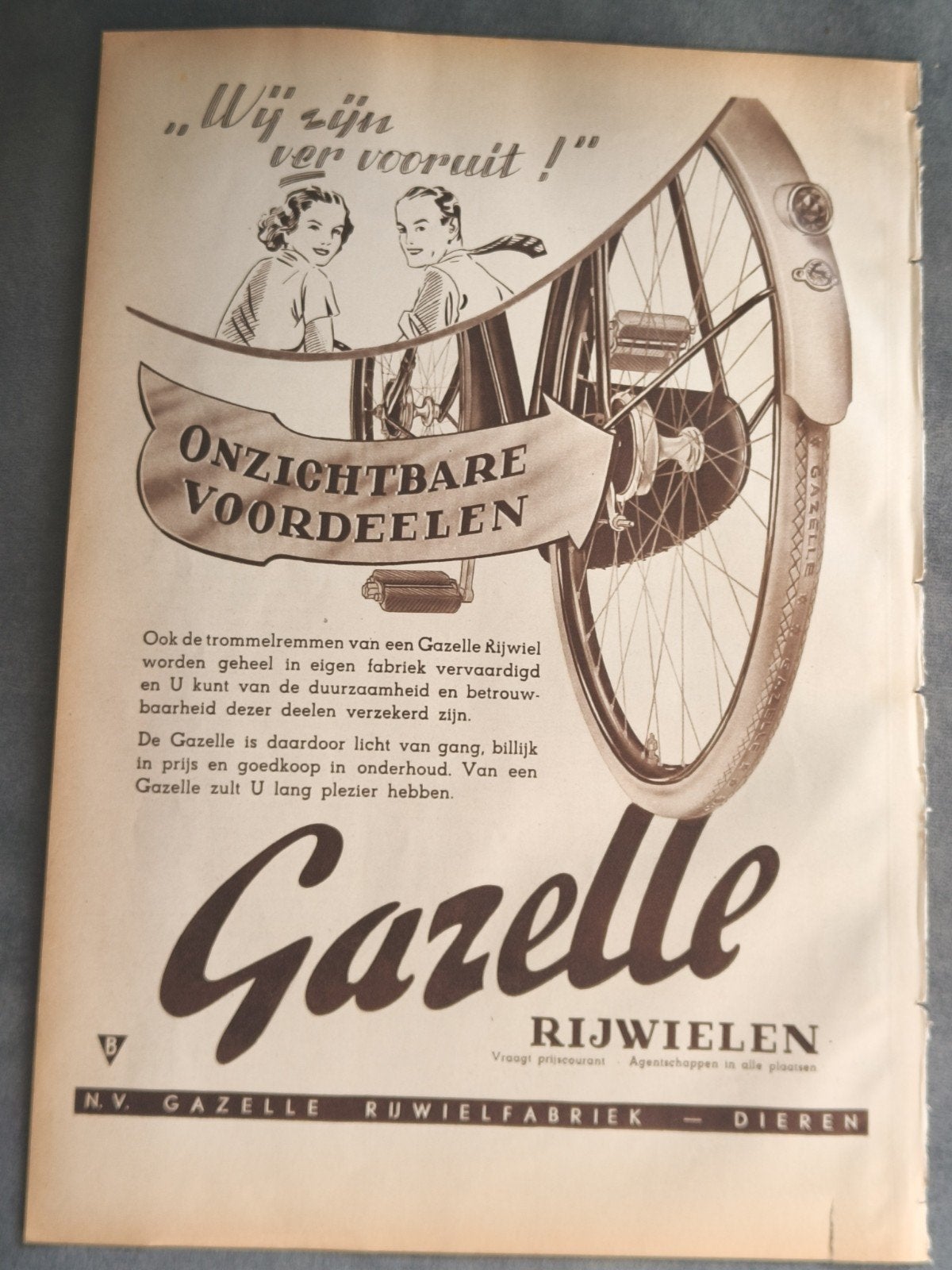 1939, GAZELLE RIJWIELEN, RECLAMEADVERTENTIE., Ophalen of Verzenden, 1920 tot 1940, Tijdschrift