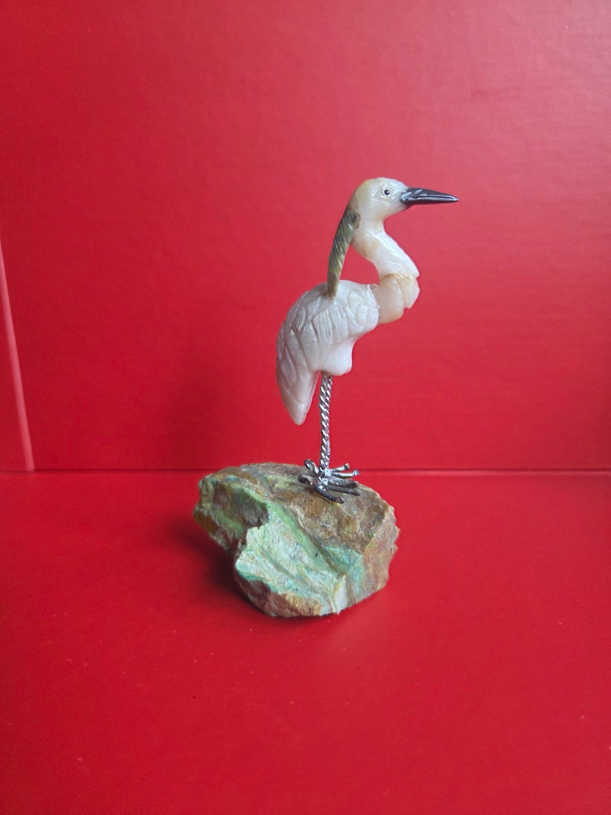 Reiger beeldje van edelsteen op edelsteen sokkel, Ophalen, Gebruikt, Dier