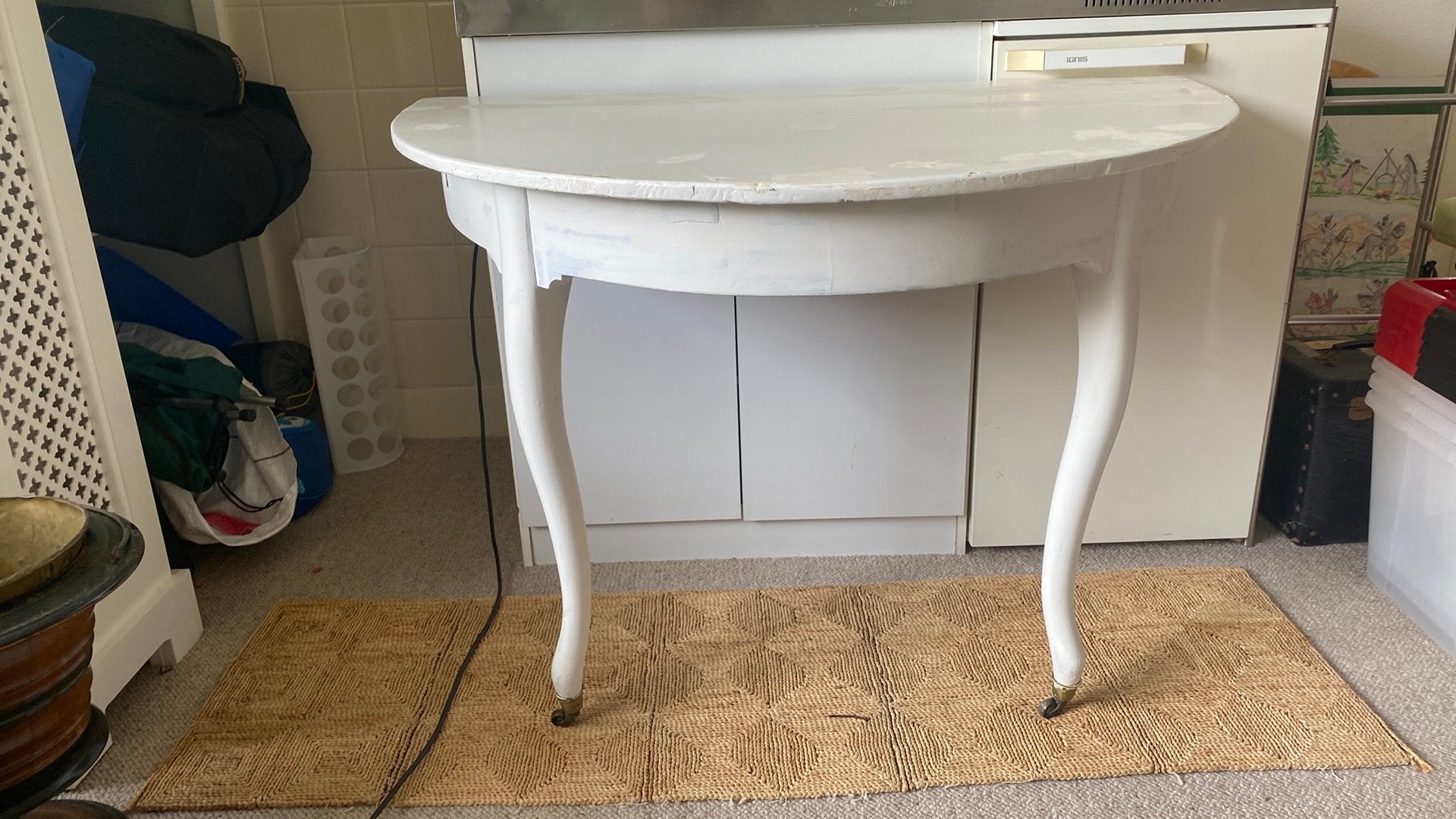 Halfronde hout tafel om aan de muur te bevestigen, Huis en Inrichting, Ophalen, Gebruikt, 100 tot 150 cm, Rond