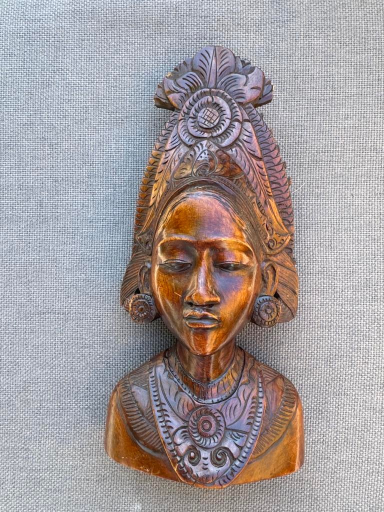 Handgesneden houten buste - Aziatische kunst, Buste, Ophalen of Verzenden, Handgemaakt, 20 - 50 cm