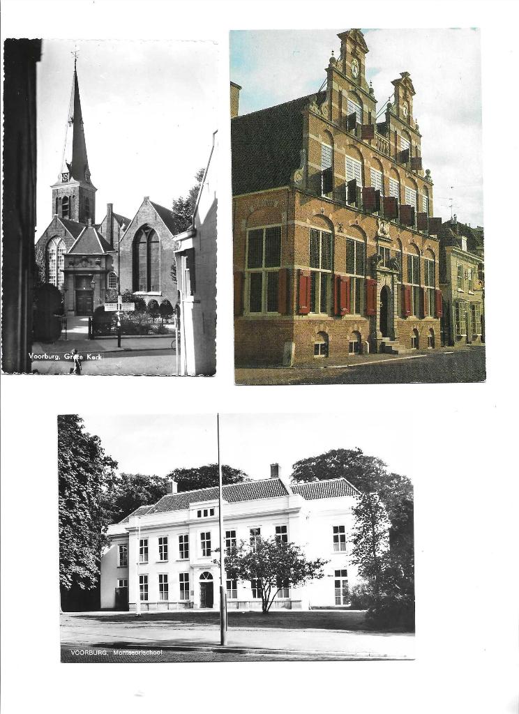 voorburg  montesorischool    grote kerk  swaensteijn, Verzamelen, Ansichtkaarten | Nederland, Verzenden, 1960 tot 1980, Ongelopen