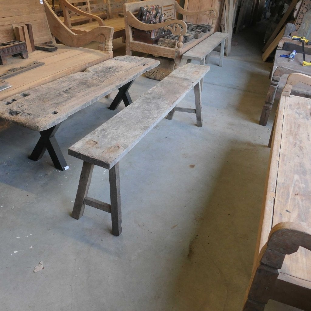 Landelijk bankje DK7 Dingklik geleefd oud hout bank tafel, Antiek en Kunst, Ophalen of Verzenden