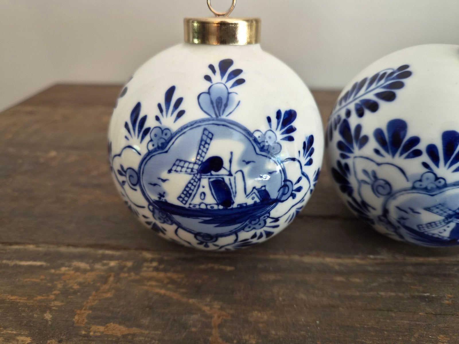 delfsblauw handgeschilderde kerstballen, Antiek en Kunst, Ophalen of Verzenden
