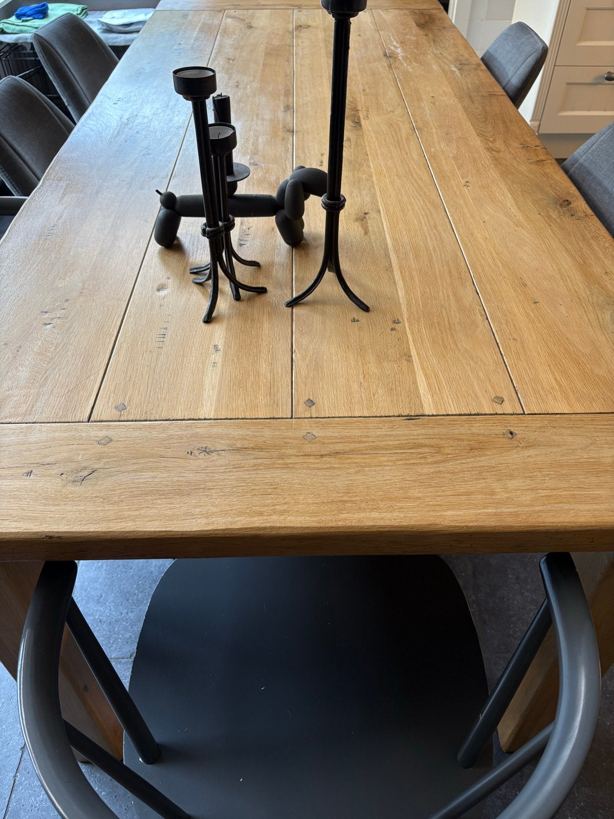 Robuuste eiken eettafel met verlengstuk (220/270 cm), Huis en Inrichting, Ophalen, Gebruikt, Eikenhout, 200 cm of meer
