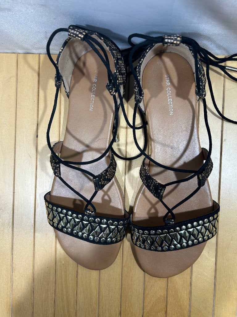 Star Collection, maat 42 prachtige platte wikkel sandalen, Kleding | Dames, Schoenen, Verzenden, Zwart, Star Collection, Sandalen of Muiltjes