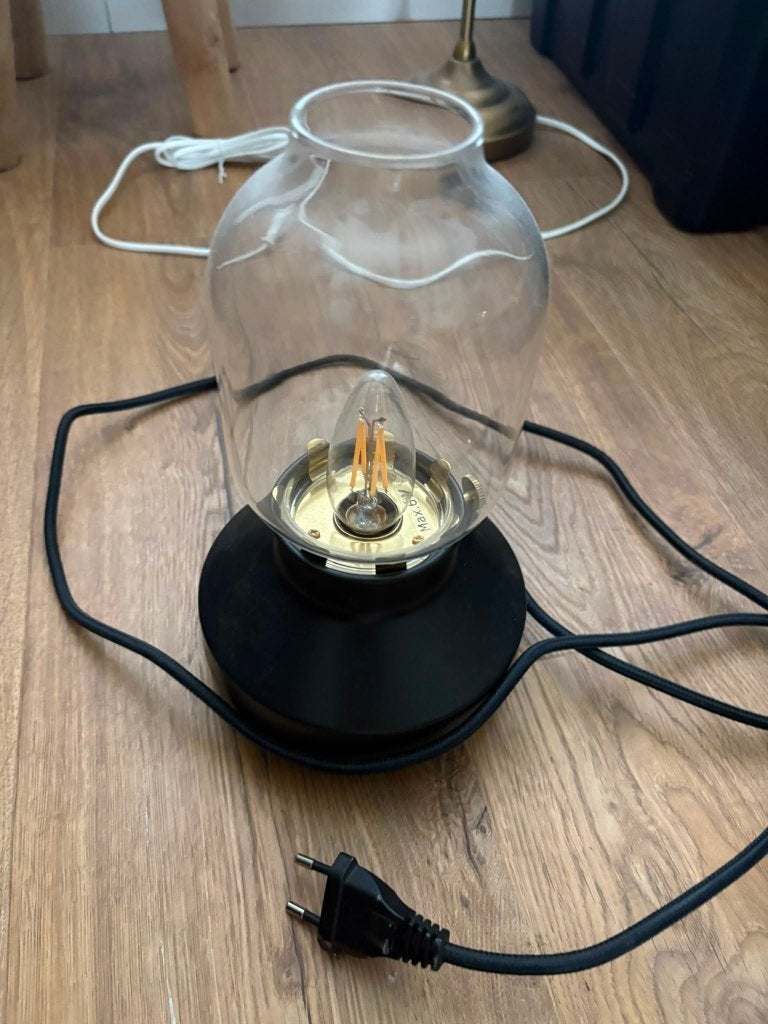 IKEA Tafellamp TÄRNABY met glazen kap en dimmer, Ophalen, Gebruikt, Zwart, IKEA