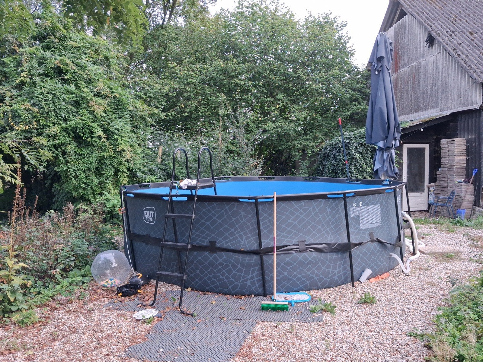 Exit Zwembad 488 cm met zandfilter en trap - Z.G.A.N., 120 cm of meer, Rond, 300 cm of meer, Ophalen of Verzenden