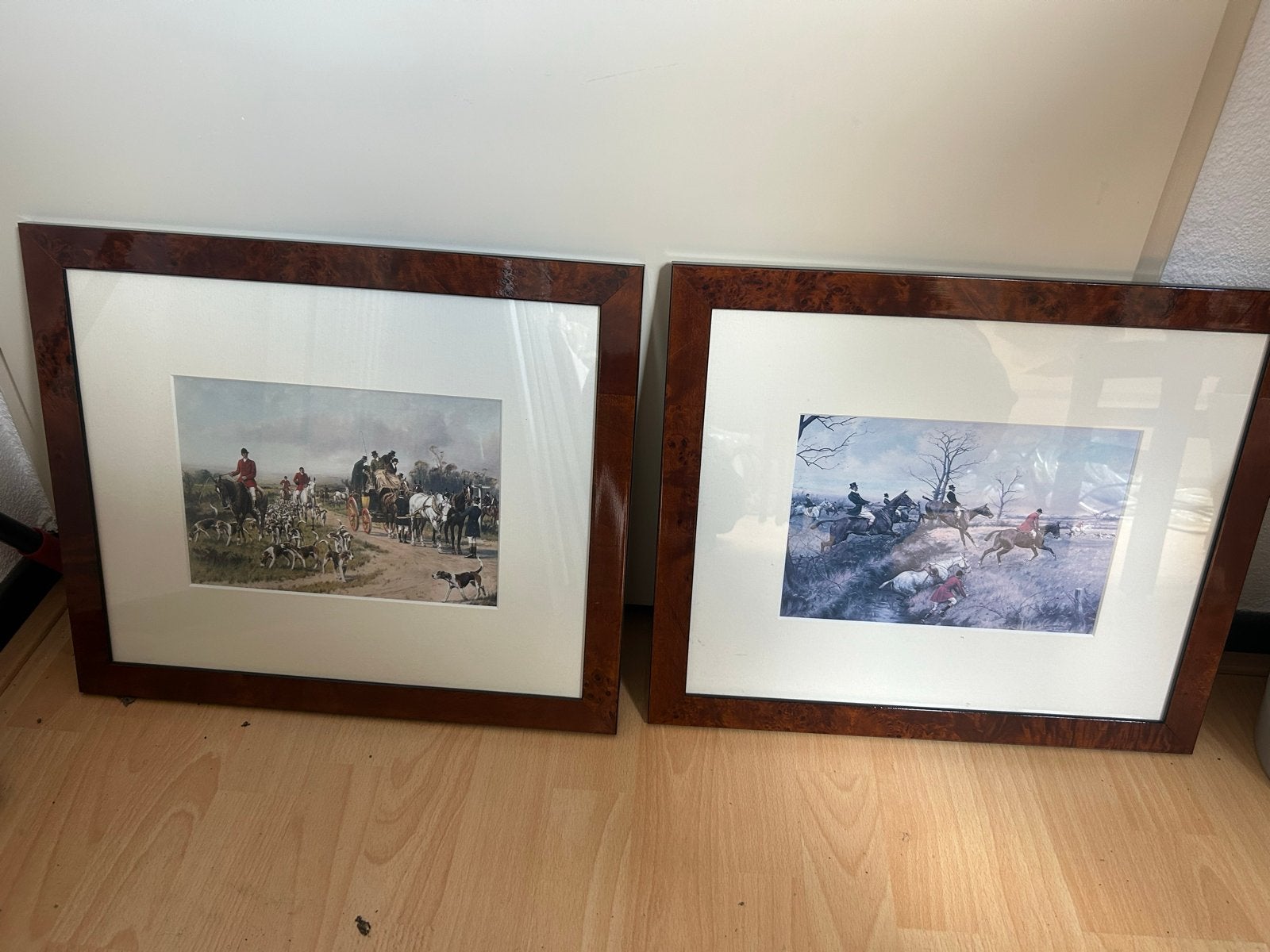 Twee ingelijste jachttaferelen, klassieke stijl, Antiek en Kunst, Kunst | Schilderijen | Klassiek, Ophalen of Verzenden