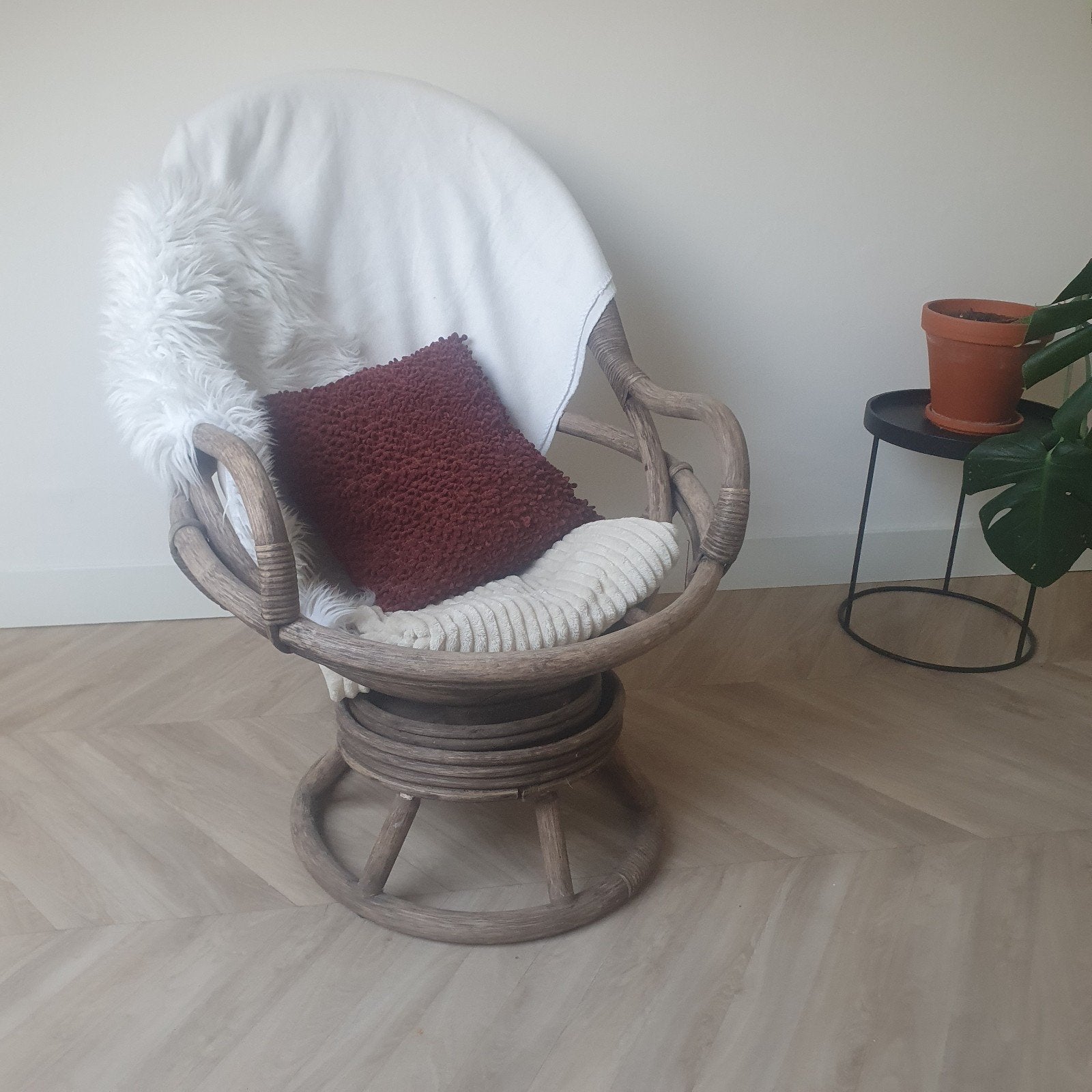 Vintage Rotan Fauteuil - Draaibaar, Ophalen, Gebruikt, Bruin, Riet of Rotan