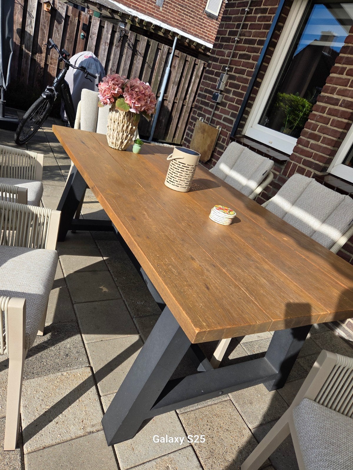 Bois Le Duc tuintafel - Teakhout met metalen onderstel, Ophalen, Gebruikt, Rechthoekig, Teakhout