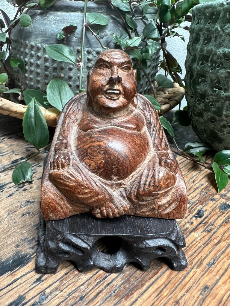 Chinese oude vintage houtsnijwerk dikbuik boeddha chinees, Verburgt Vintage, Gebruikt, Ophalen of Verzenden, https://verburgtvintage.nl/#contact