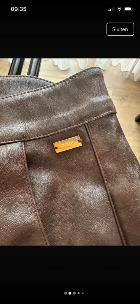 POM Amsterdam Faux Leather Broek Bruin, Maat 38/40 (M), Bruin, Ophalen of Verzenden, Zo goed als nieuw