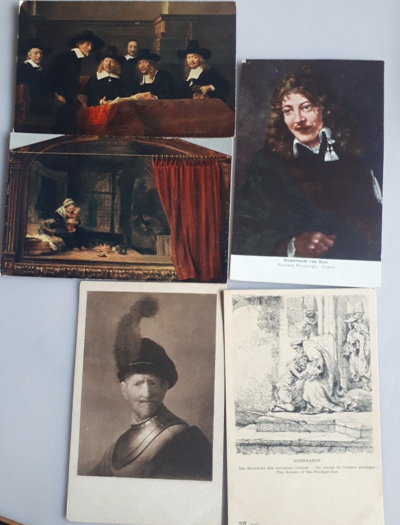 5 Oude Postkaarten :AMSTERDAM / vader REMBRANDT e.a Ref.E110, Verzamelen, Ansichtkaarten | Themakaarten, Ophalen of Verzenden