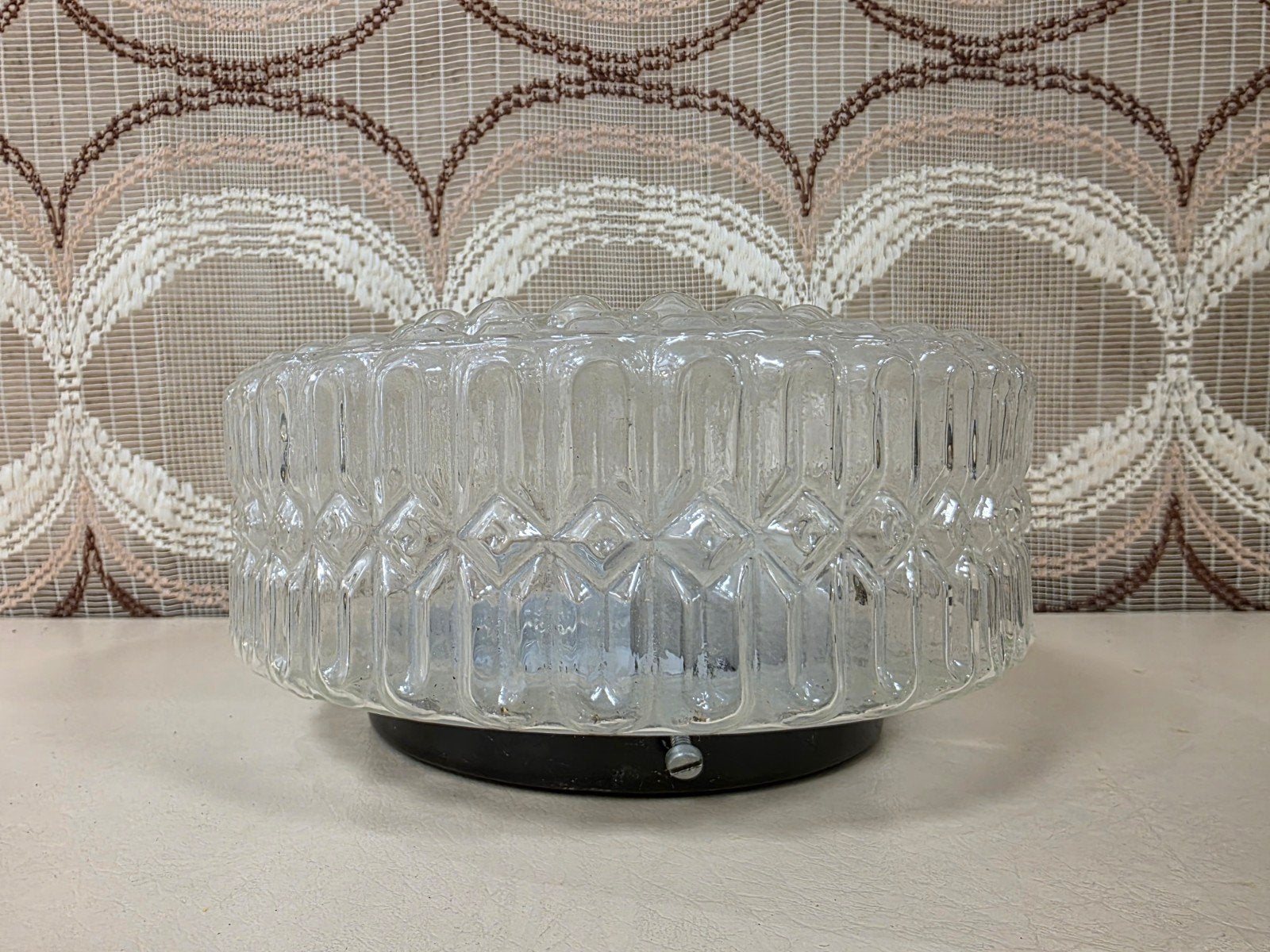 Vintage Massive glazen plafondlamp plafonnière, Huis en Inrichting, Gebruikt, Ophalen of Verzenden, Glas, Massive