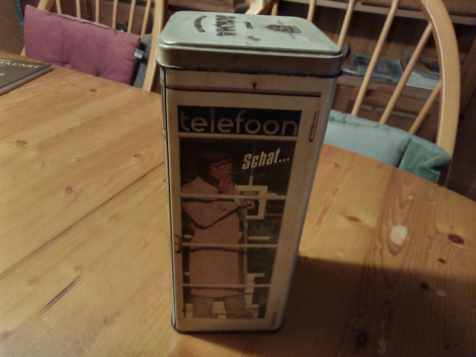Vintage Bokma Telefoon Schat blik 10x10x24cm, Ophalen of Verzenden