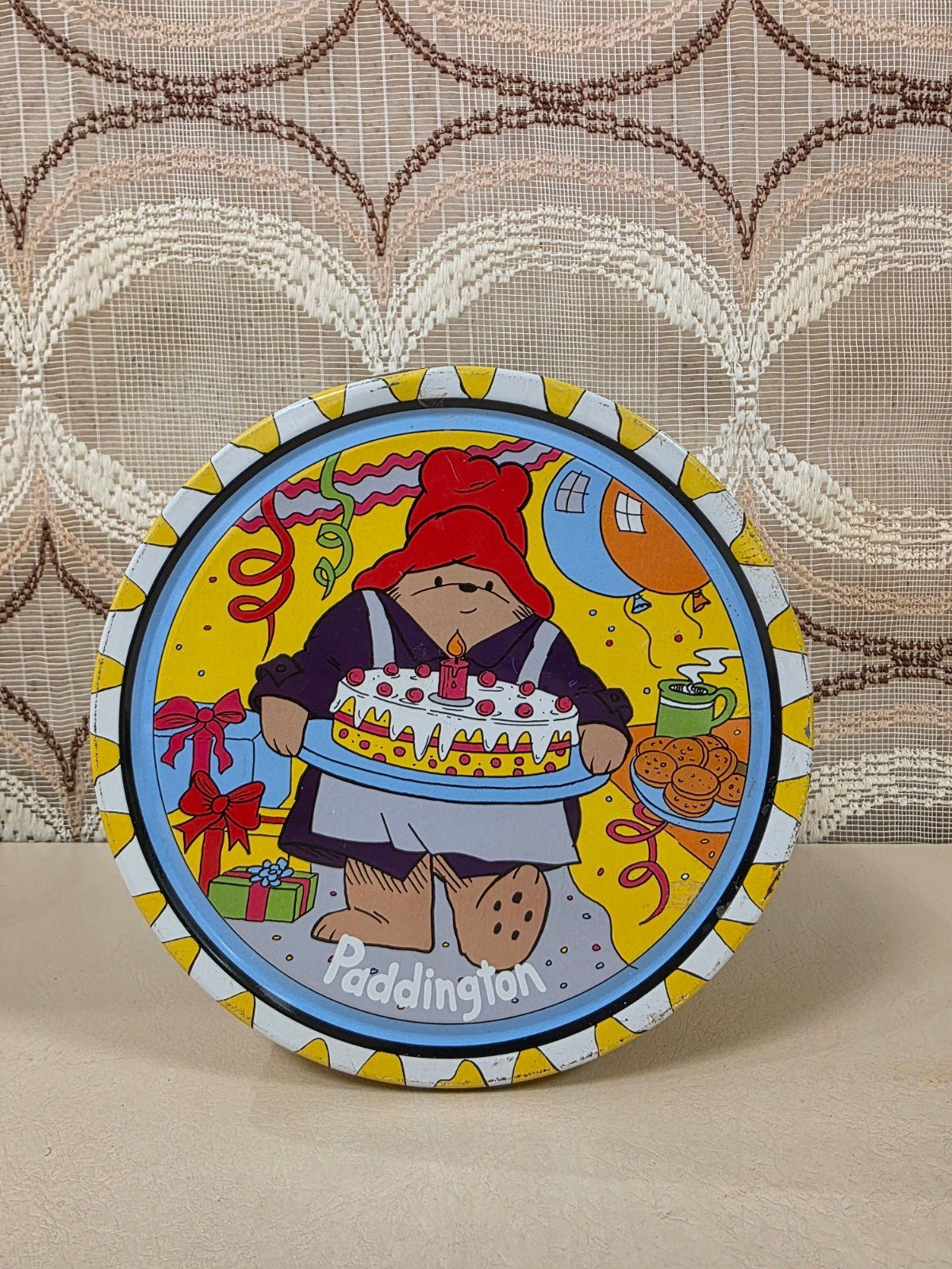 Vintage Paddington blik 1992 geel blauw 19 cm, Ophalen of Verzenden, Gebruikt, Overige