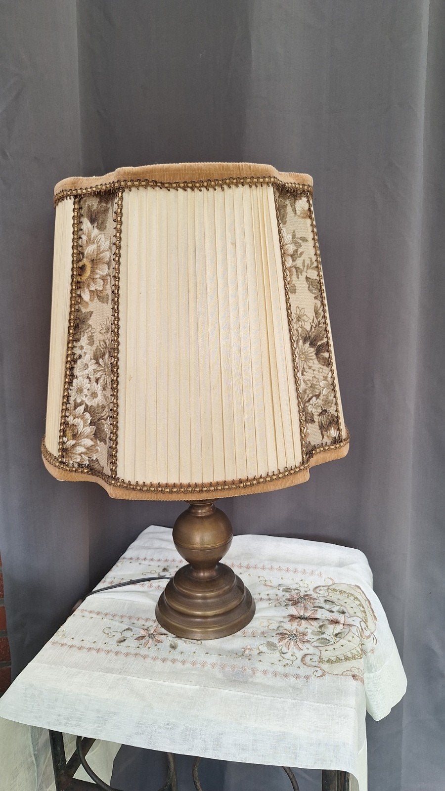 Vintage Tafellamp met Plissé Kap en Bloemenpatroon, Ophalen