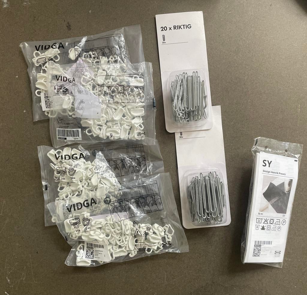 IKEA Gordijnaccessoires: VIDGA en SY, Huis en Inrichting, Stoffering | Gordijnen en Lamellen, Minder dan 50 cm, Wit, Nieuw, Ophalen of Verzenden