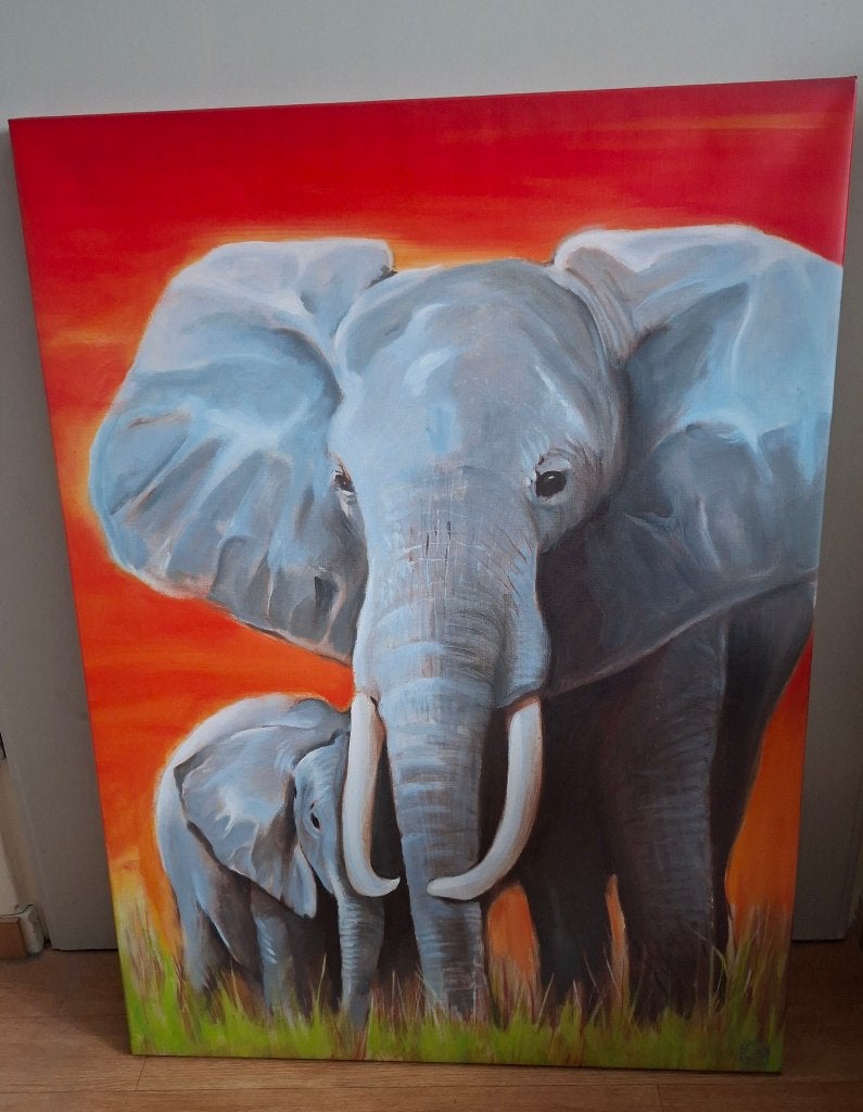 Canvas schilderij olifanten, Ophalen, Gebruikt, Schilderij, 75 – 100