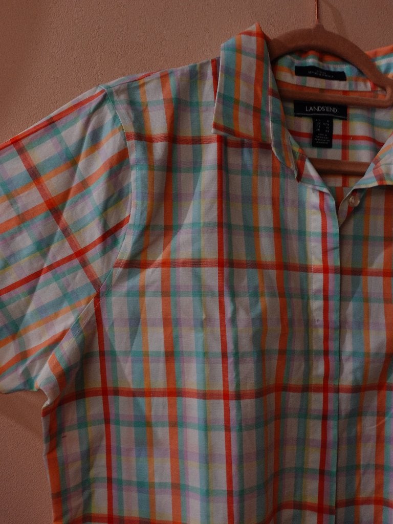 Lands’ End Geruite Blouse Multicolor Korte Mouwen Dames XL, Kleding | Dames, Overige kleuren, Lands’ End, Maat 46/48 (XL) of groter