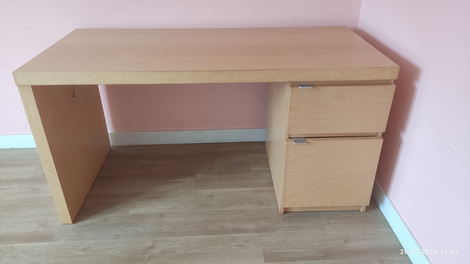 IKEA bureau/tafel met lades - licht hout, Ophalen, Met lades, Gebruikt, Hout