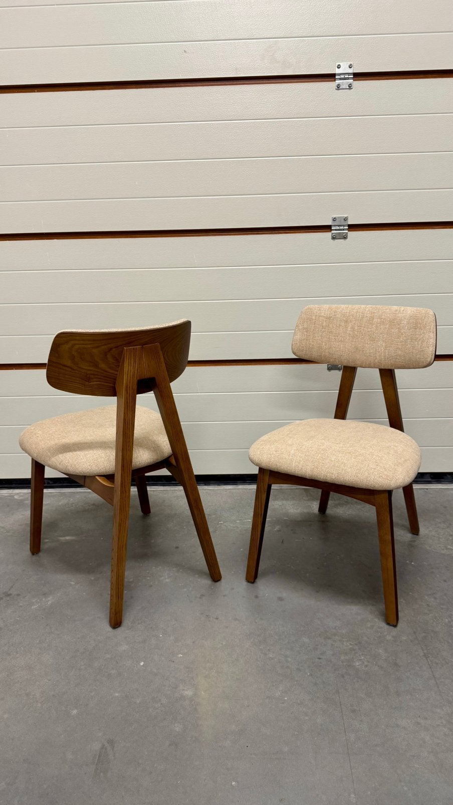 Essenhouten eetkamerstoelen | Beige bekleding | Uit voorraad, Ophalen, Japandi, Overige kleuren, Zo goed als nieuw