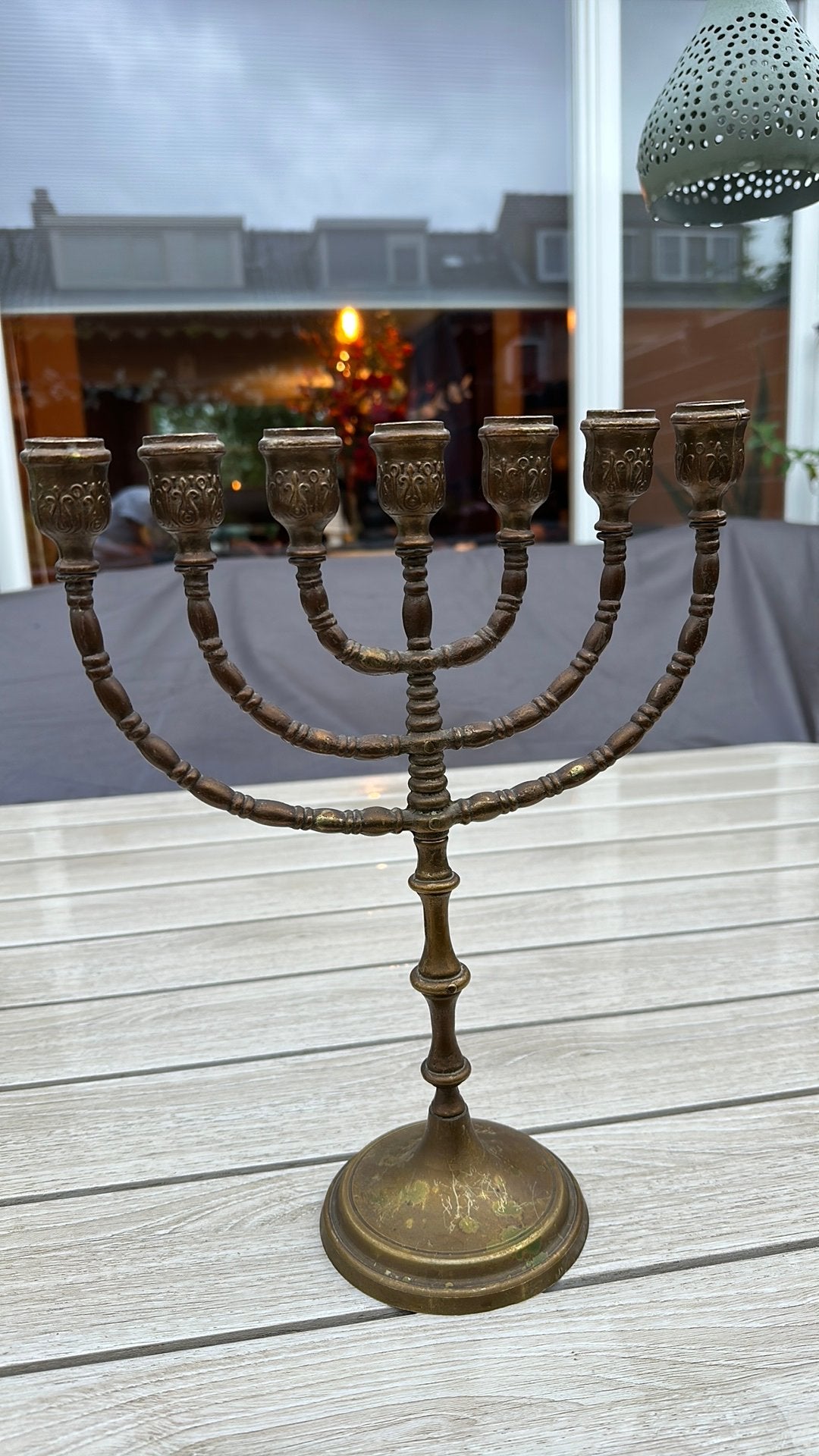 Zevenarmige Menora joodse kandelaar, Ophalen of Verzenden, Koper of Brons