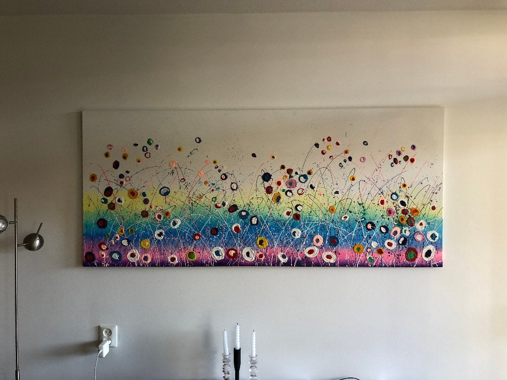 Schilderij Happy flowers, kleurrijk bloemenveld Flourish III, Antiek en Kunst, Kunst | Schilderijen | Modern, Ophalen, Acrylverf