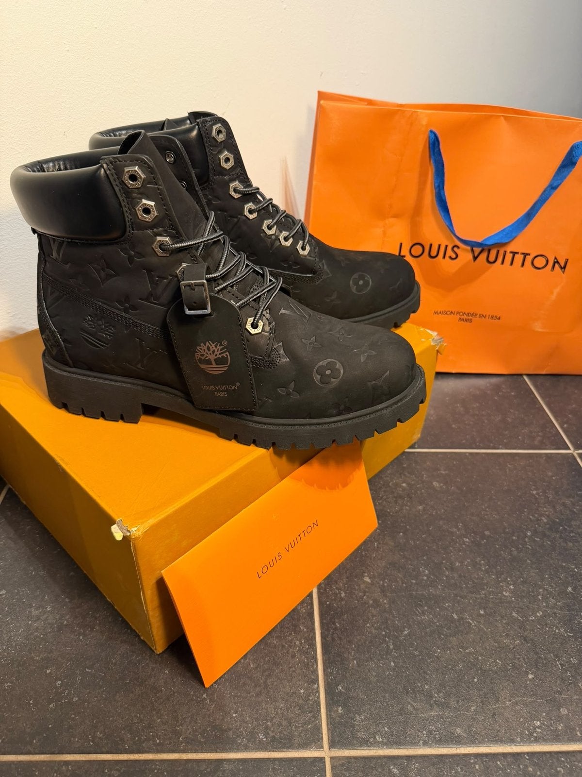 Louis Vuitton x Timberland Boots Zwart - Maat 47, Zwart, Boots, Nieuw, Ophalen of Verzenden