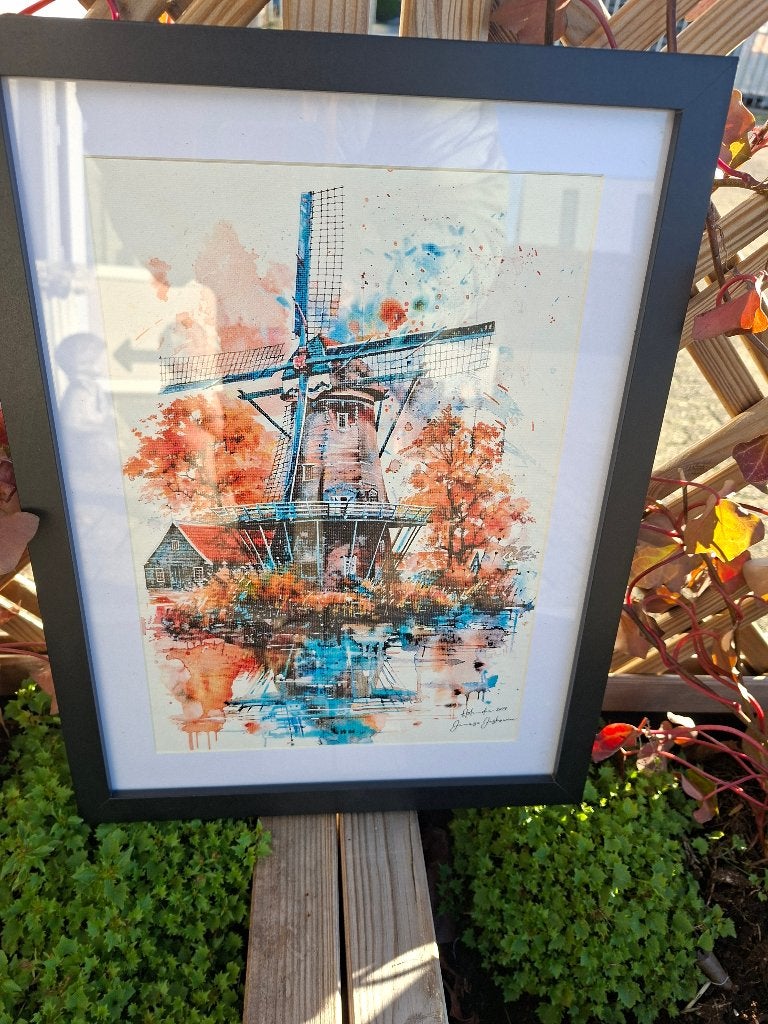 Molen Schilderij - 28.5x37.5 cm, Antiek en Kunst, Ophalen of Verzenden, Landschap