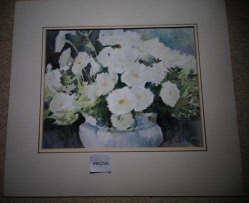AQUAREL * VAAS MET WITTE BLOEMEN* J. van Veen *, Antiek en Kunst, Kunst | Schilderijen | Klassiek, Verzenden, Stilleven, Gesigneerd