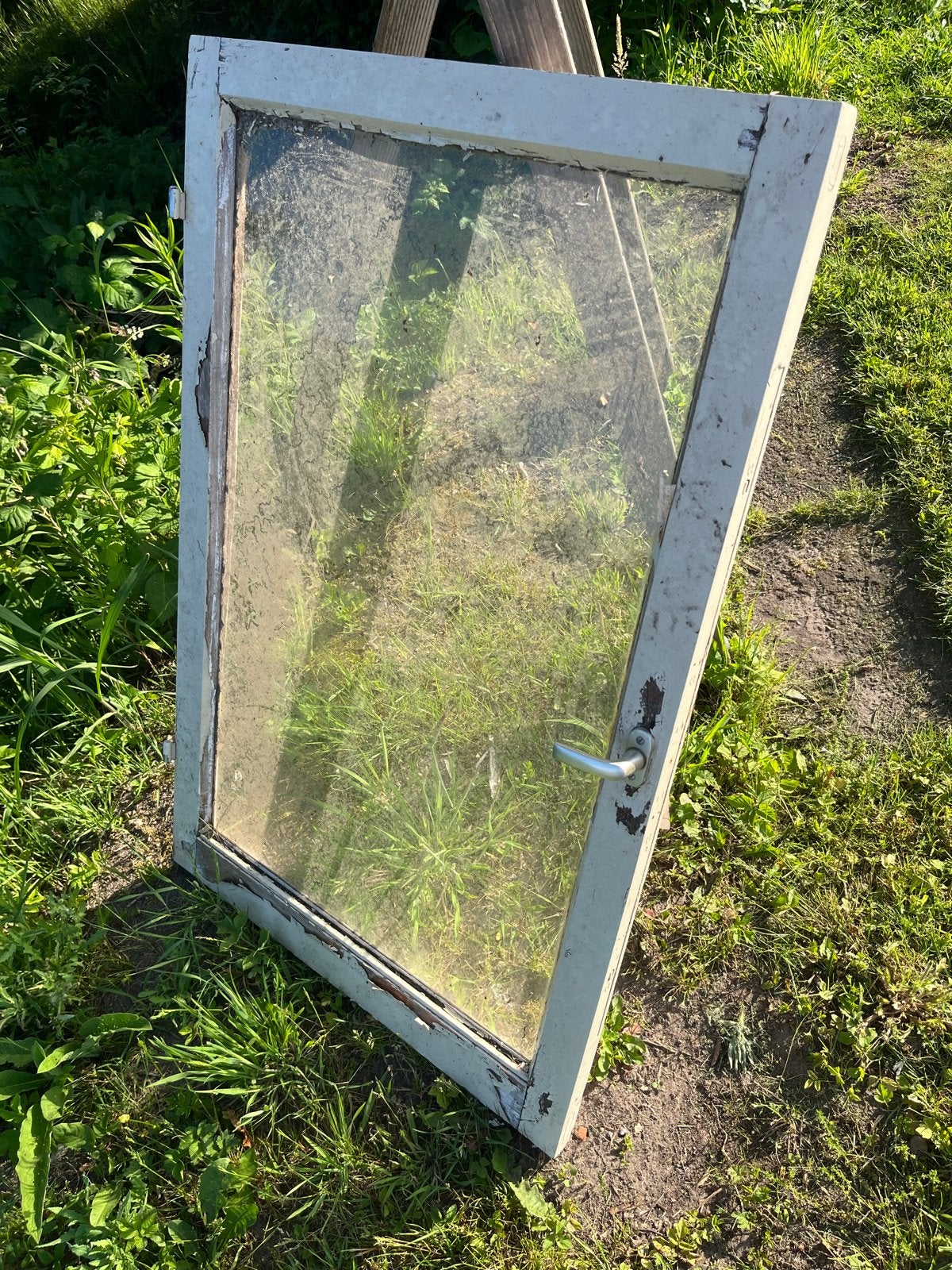 Hardhouten kozijn met raam - ideaal voor moestuin, Ophalen, Gebruikt, Gevelraam of Ruit, Minder dan 80 cm