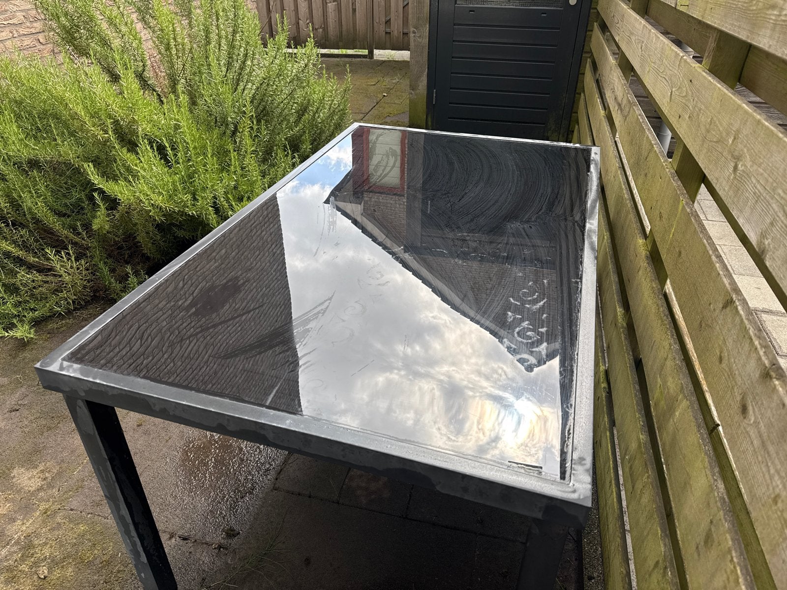 Tuintafel met glasplaat 90x150 cm, Ophalen, Gebruikt, Rechthoekig, Metaal