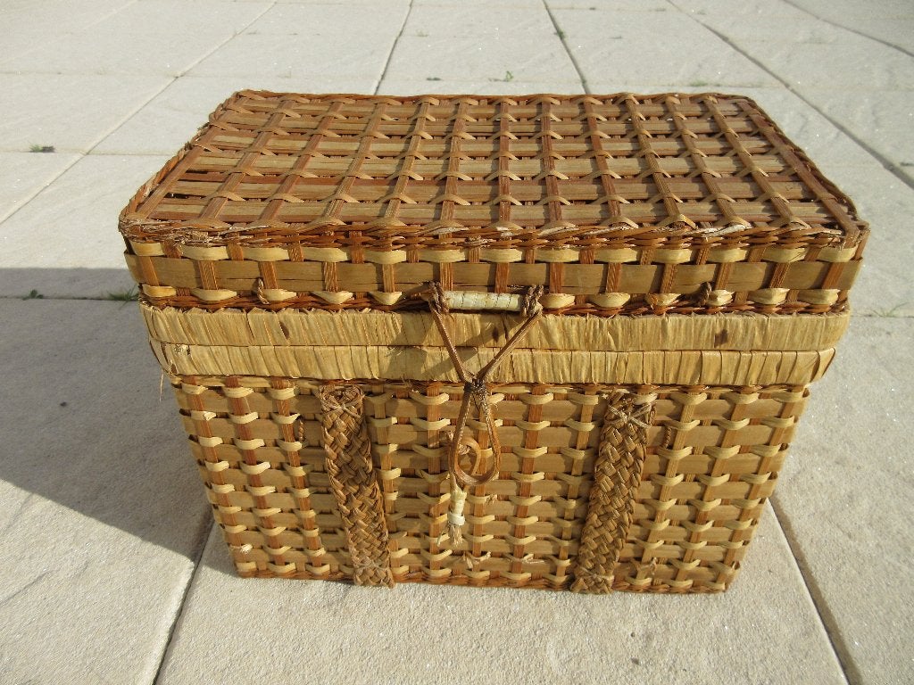 Rieten mand met deksel, Gebruikt, Gevlochten, Ophalen of Verzenden, Riet
