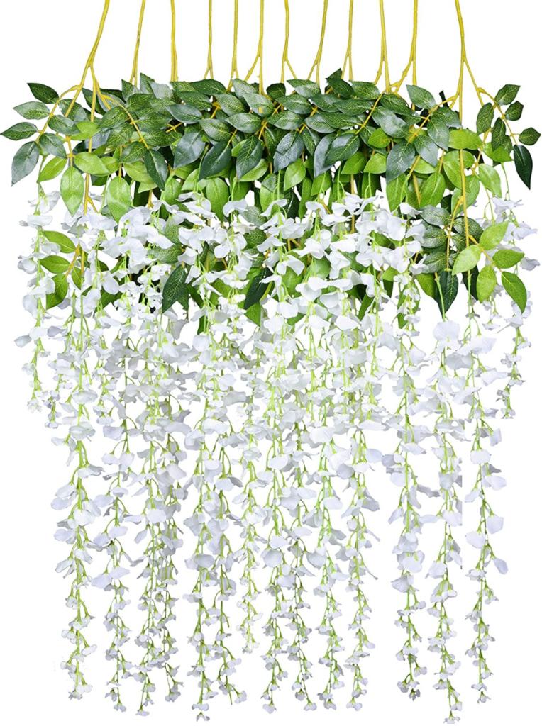 12x Witte Wisteria Kunst Hangplant Plant Kunstplant Wijnstok, Verzenden, Nieuw, Kunstbloem