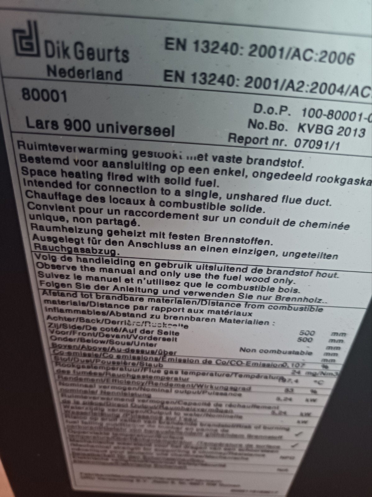 Dik Geurts Lars 900 Houtkachel - Gebruikt, Gebruikt, Houtkachel, Ophalen of Verzenden, Vrijstaand