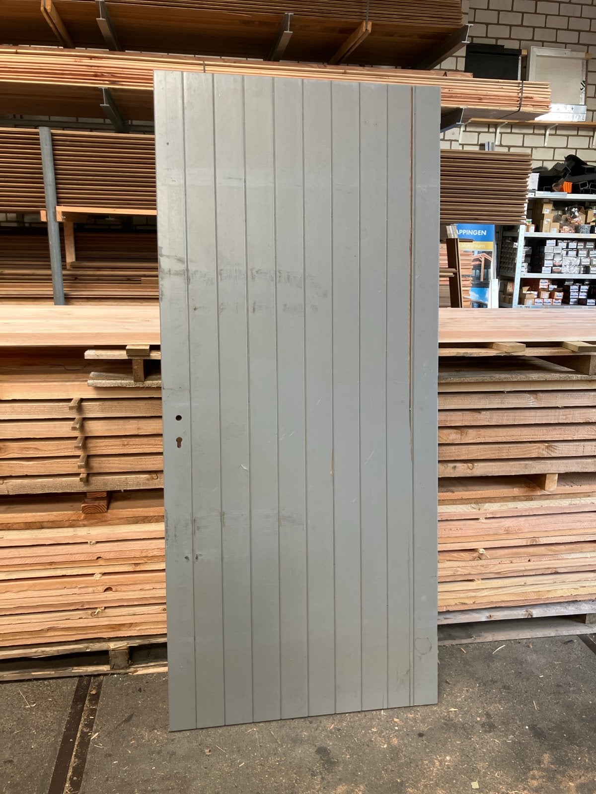 Hardhouten deur B-keus grijs gegrond 93x211.5cm, Ophalen, Gebruikt, Minder dan 180 cm, Planken