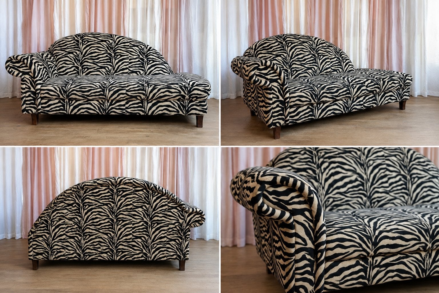 Unieke vintage jaren ’80 zebra chaise longue / design sofa, Ophalen, Gebruikt, 150 tot 200 cm, Driepersoons