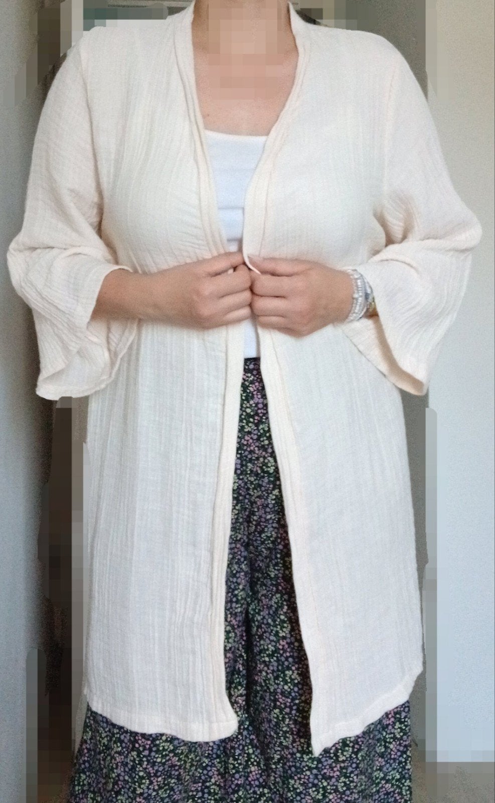 LC Waikiki mouselline katoen kimono vest creme wijde mouwen, Verzenden, Beige, Zo goed als nieuw, Maat 36 (S)