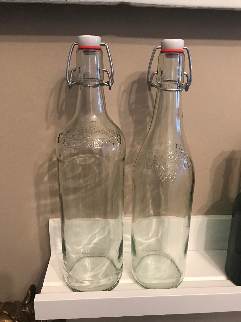 2 vintage glazen beugelflessen Kunzmann Weinkellerei DL, Ophalen of Verzenden