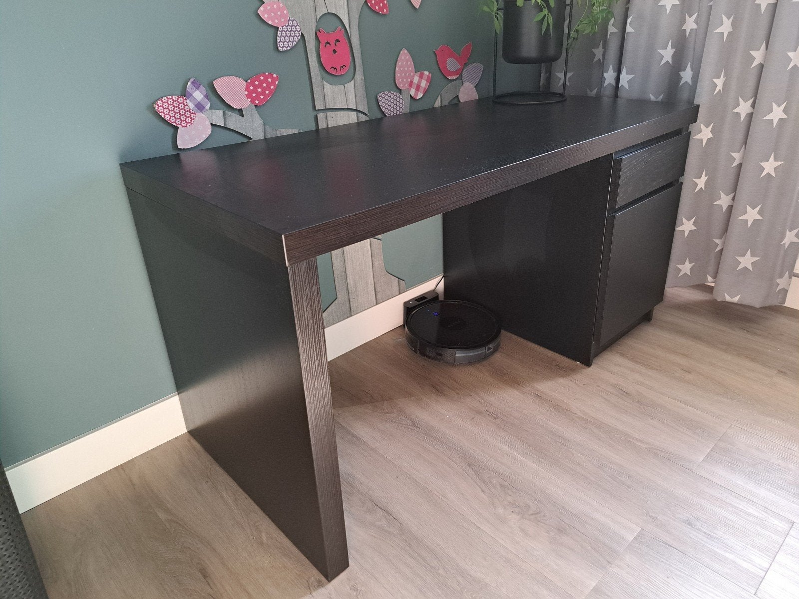 Bureau van Ikea met lade en kast - Donkerbruin, Ophalen, Met lades, Gebruikt, Bruin