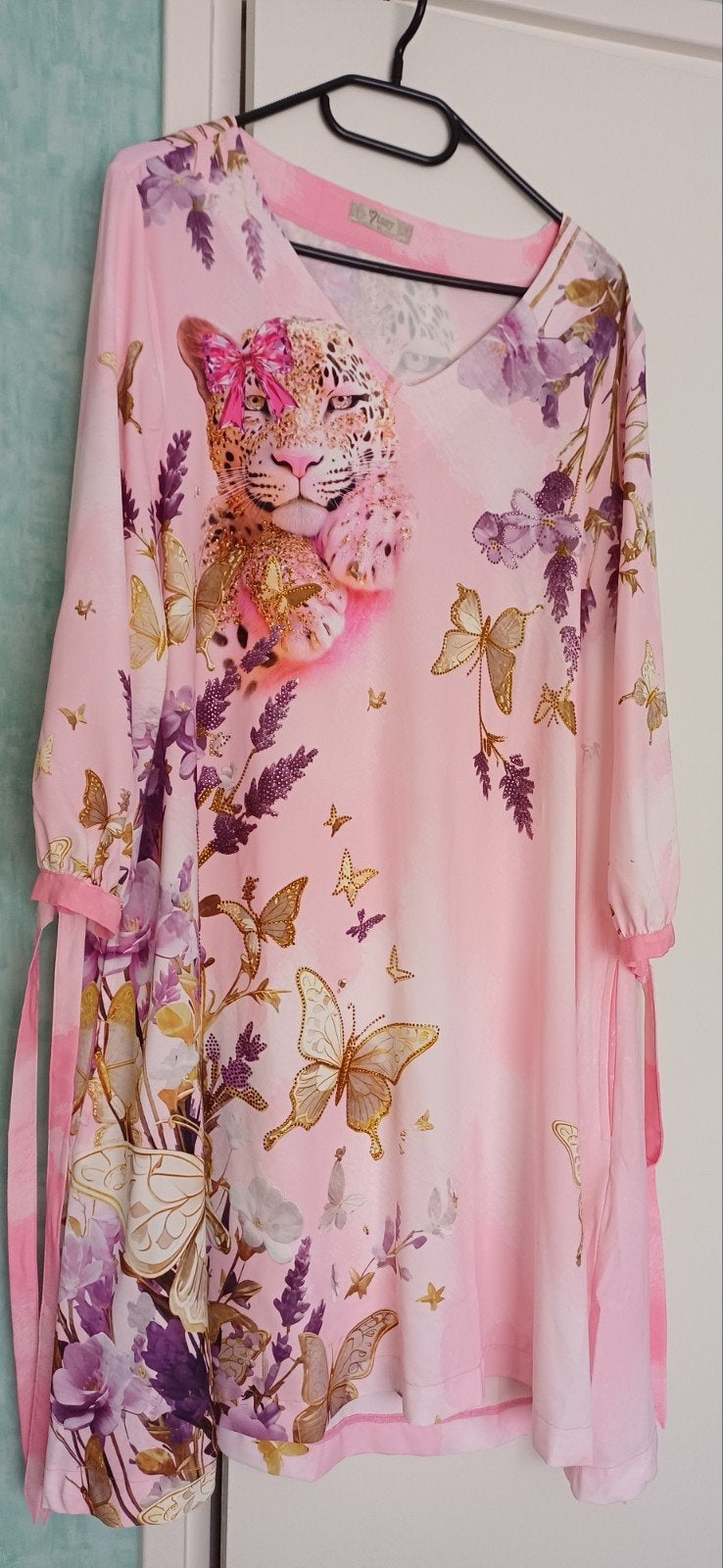 Roze tuniek/jurk missy met luipaardprint en vlinders, Kleding | Dames, Maat 46/48 (XL) of groter, Ophalen of Verzenden, Lange mouw