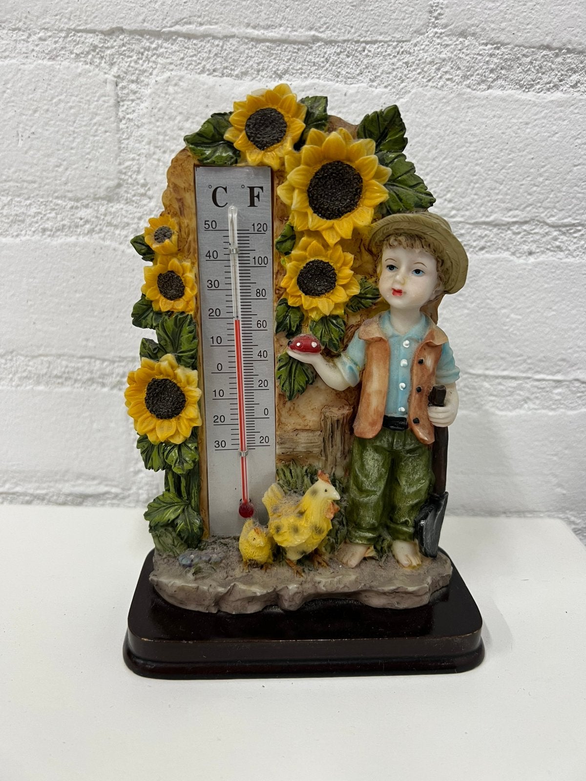 Te Koop : Thermometer Beeldje Boer Kip Zonnebloem, Verzamelen, Ophalen of Verzenden, Gebruikt