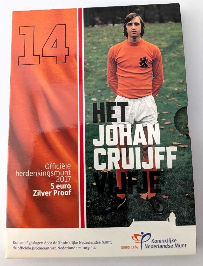 Johan Cruijff 5 EURO Zilver Proof 2017, Postzegels en Munten, Verzenden, Zilver, Overige landen, 5 euro
