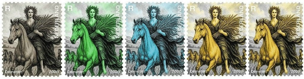 Nederland 2026, 5 Cryptozegels waarvan 2 x Geel., Ophalen of Verzenden, Na 1940, Postfris