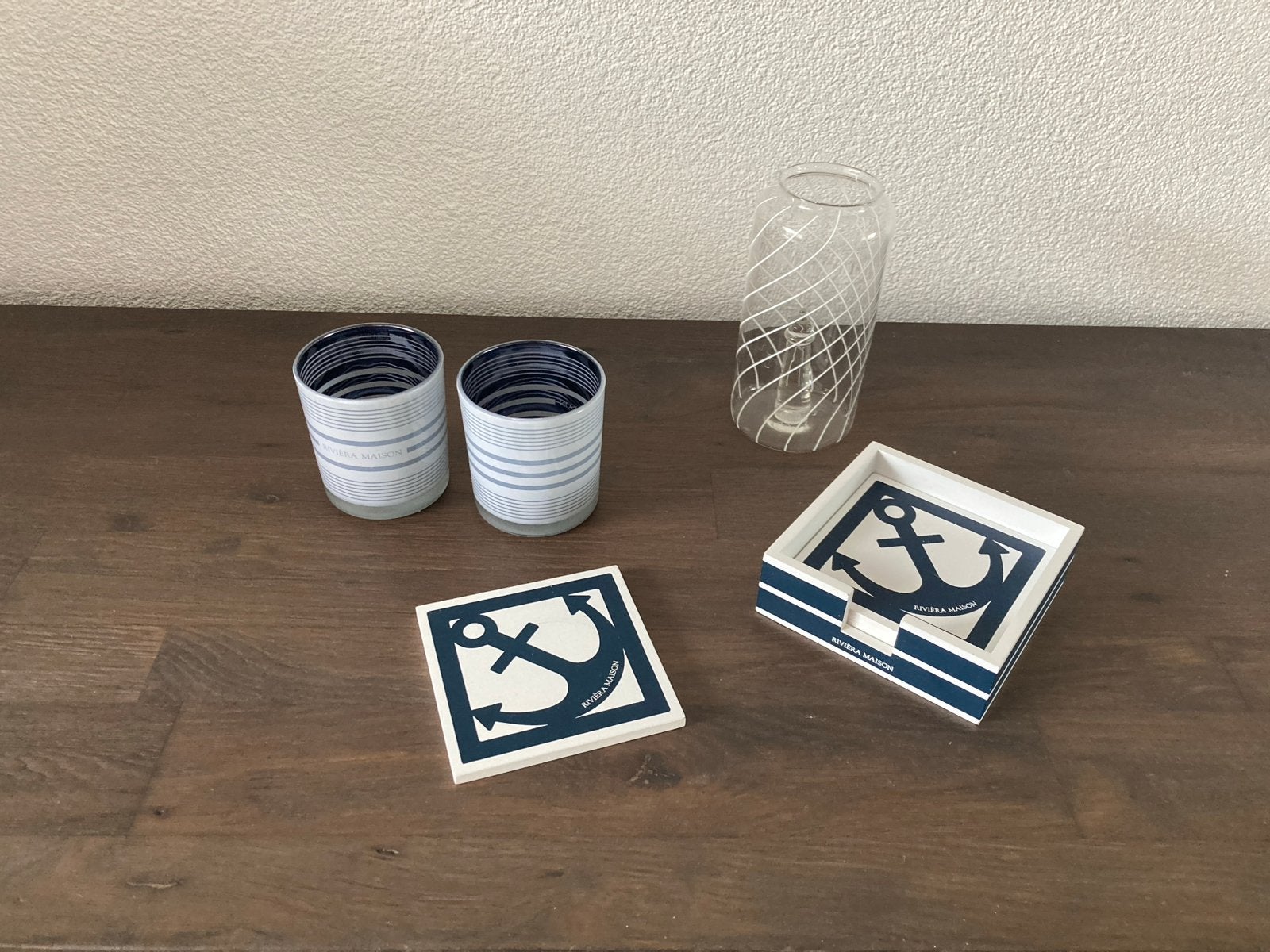 Riviera Maison Maritiem Set: vuurtoren zee strand anker, Meerkleurig, Ophalen of Verzenden, Glas, Landelijk