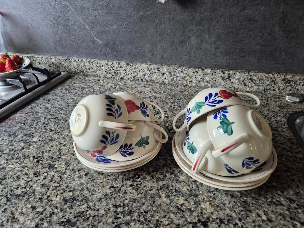6 boerenbonte soepkommen, Antiek en Kunst, Antiek | Servies compleet, Ophalen of Verzenden